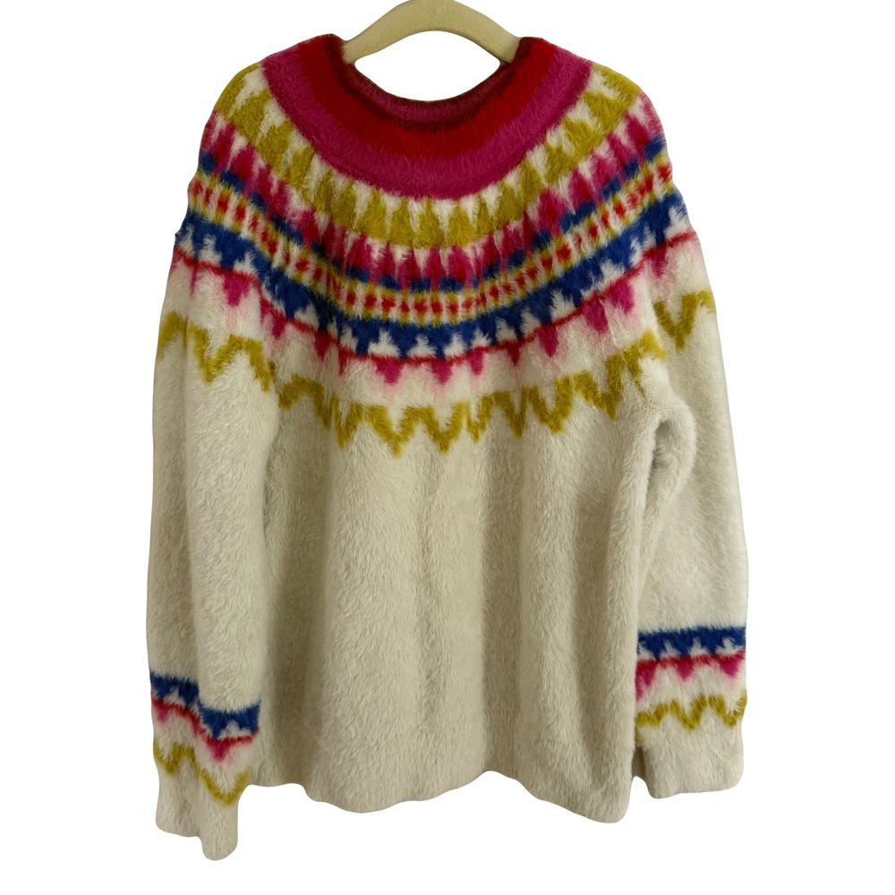 Hanna Andersson Kids Ivory Fair Isle Fuzzy Knit Cozy Pullover Sweater Size 8 - Picture 2 of 7